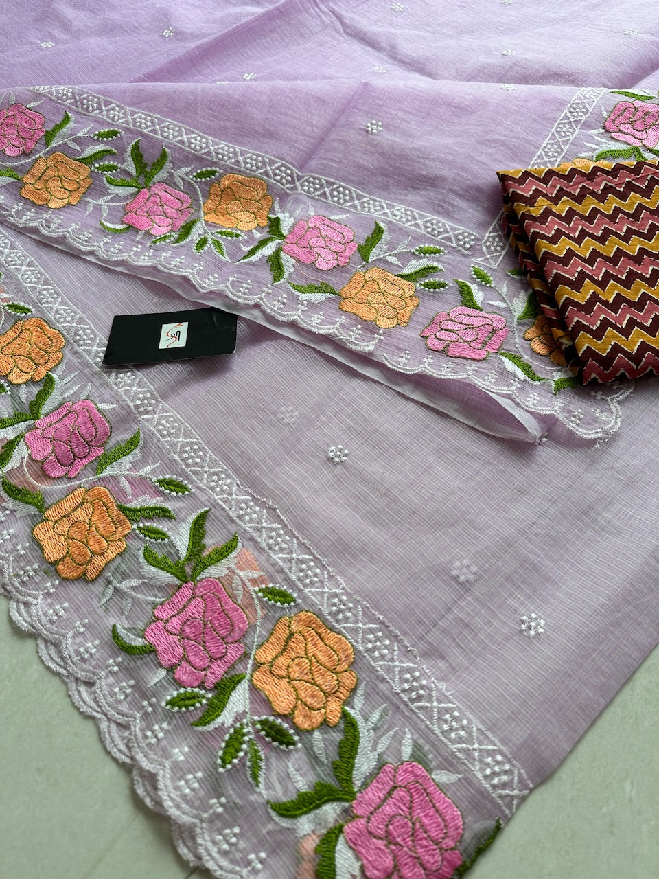 Embroidered Kota Cotton Doria Saree