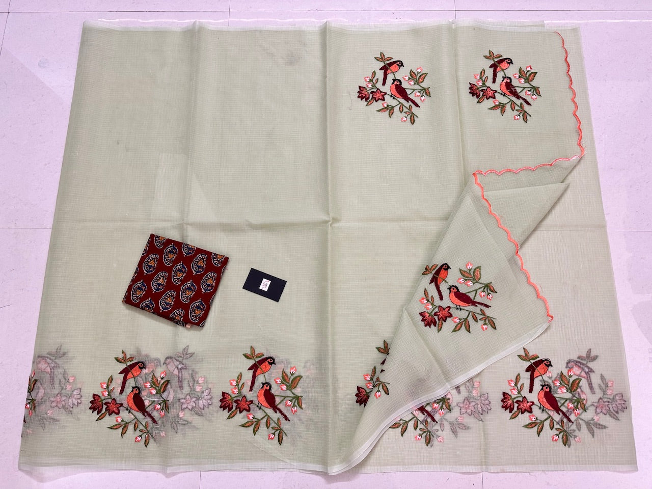 Embroidered Kota Cotton Doria Saree