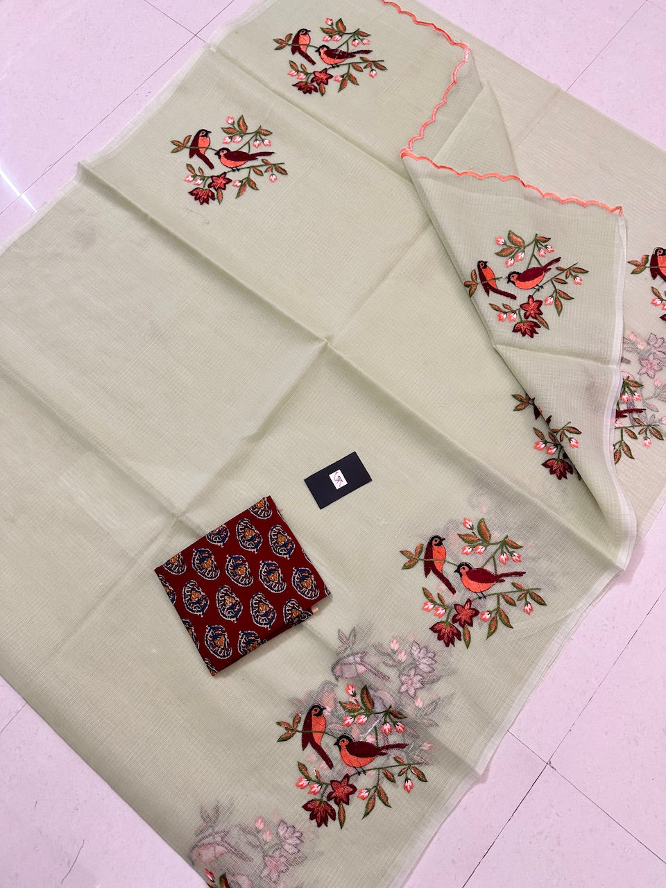 Embroidered Kota Cotton Doria Saree