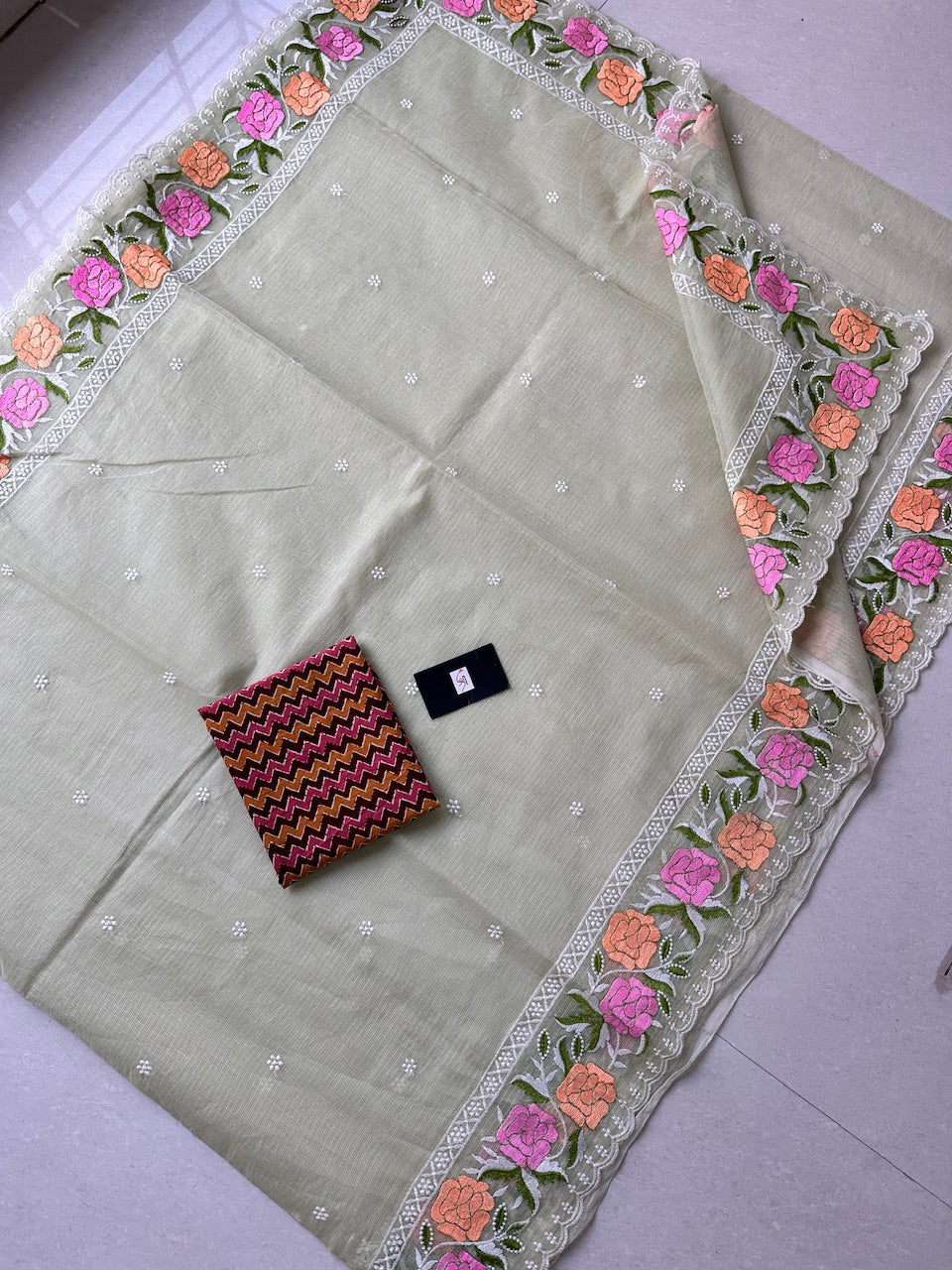 Embroidered Kota Cotton Doria Saree