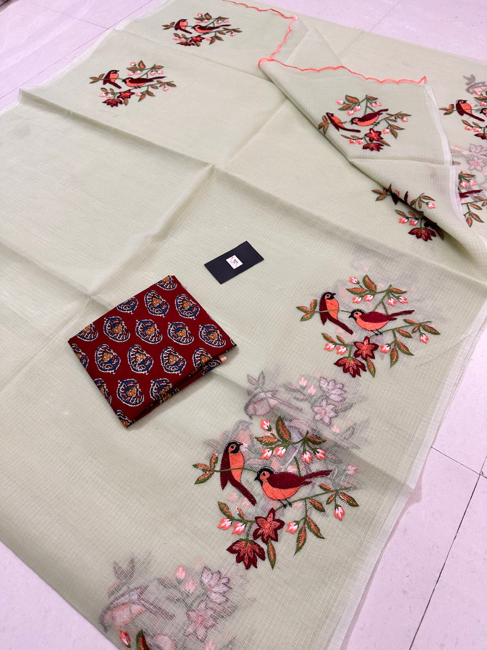 Embroidered Kota Cotton Doria Saree