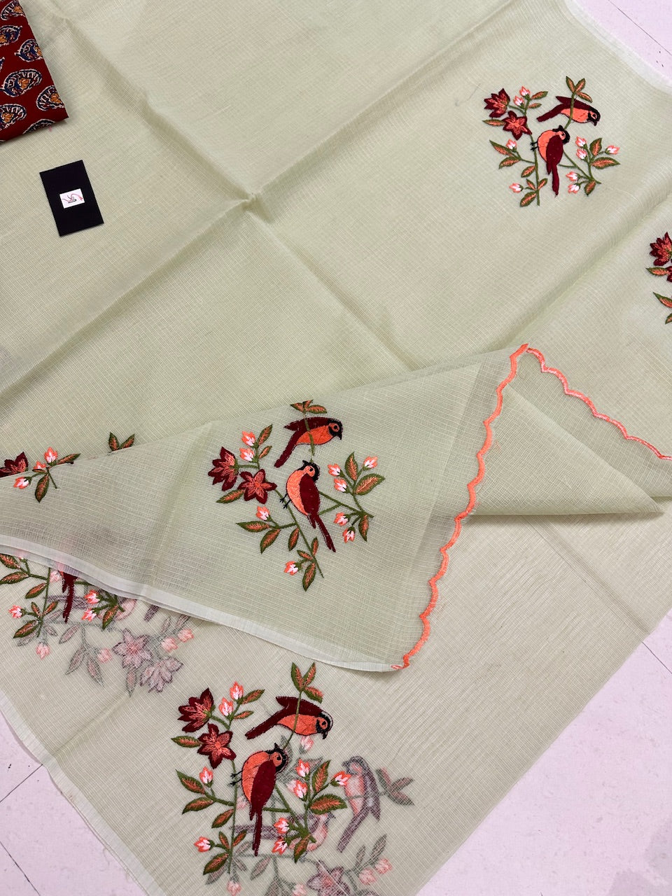 Embroidered Kota Cotton Doria Saree