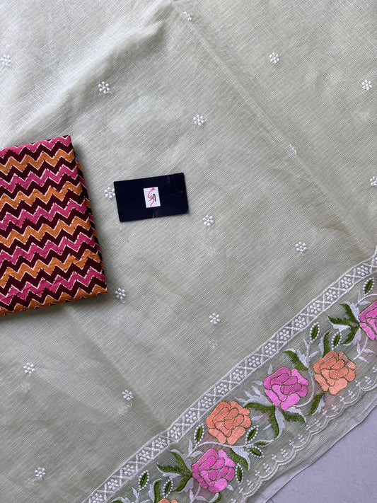 Embroidered Kota Cotton Doria Saree