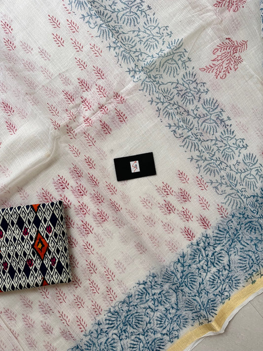 HandBlock Printed Kota Cotton Doria Saree