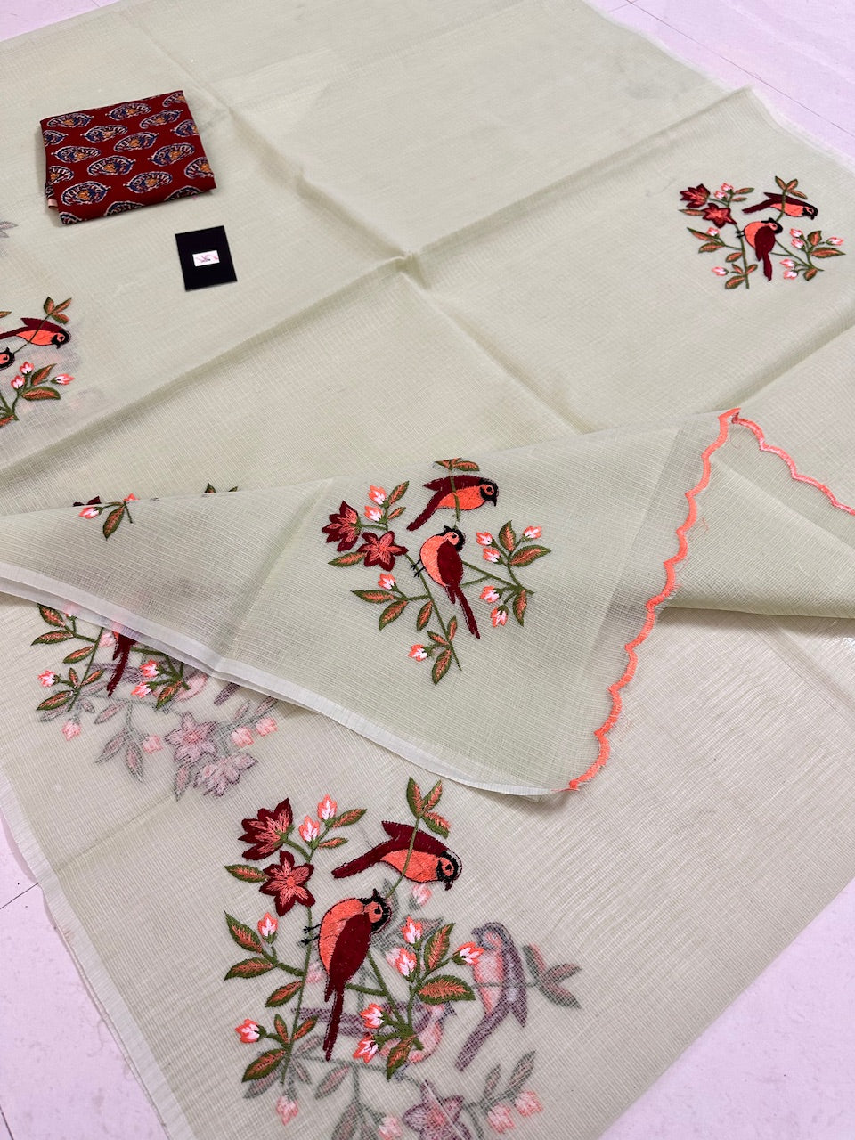 Embroidered Kota Cotton Doria Saree