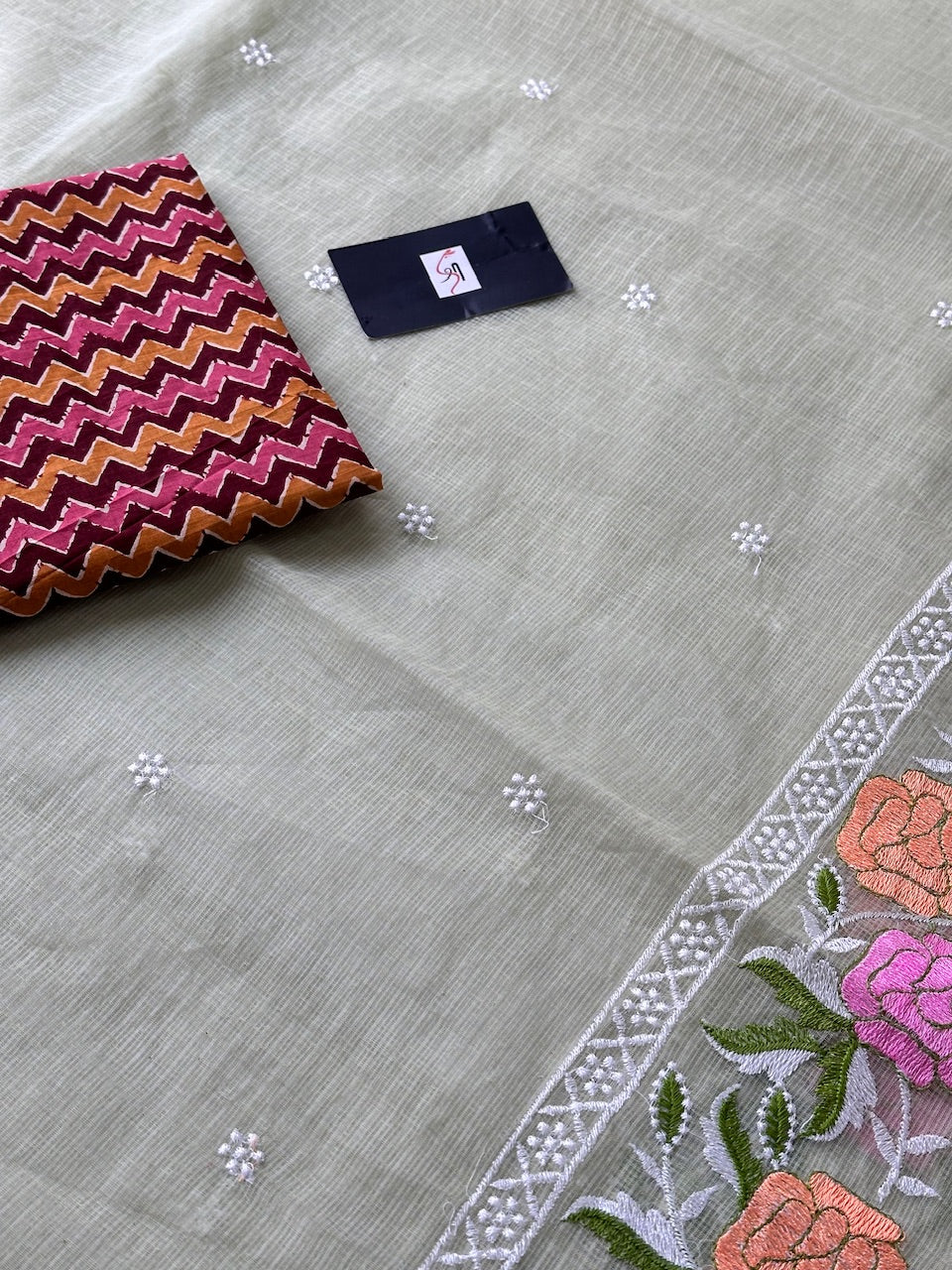 Embroidered Kota Cotton Doria Saree