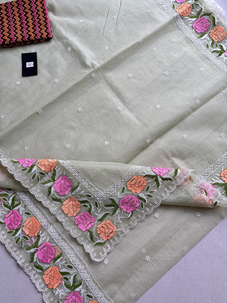 Embroidered Kota Cotton Doria Saree