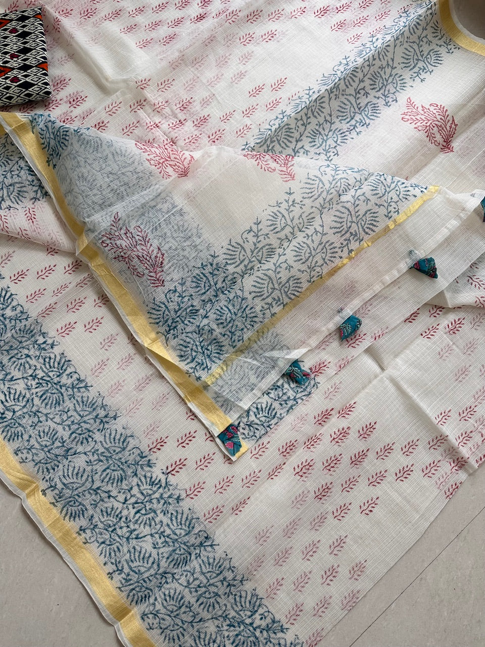 HandBlock Printed Kota Cotton Doria Saree