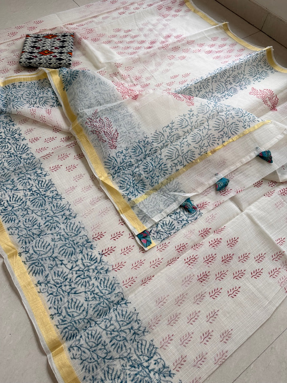 HandBlock Printed Kota Cotton Doria Saree