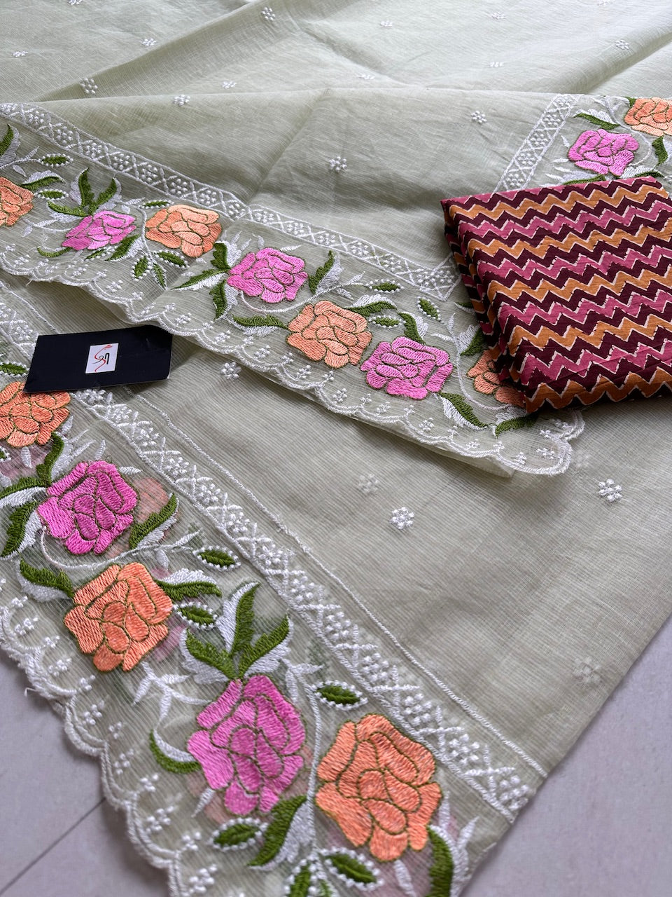 Embroidered Kota Cotton Doria Saree