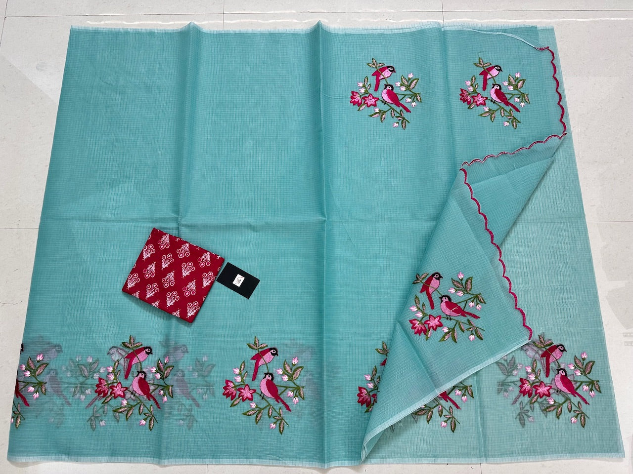 Embroidered Kota Cotton Doria Saree