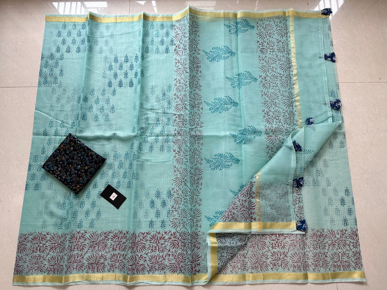 HandBlock Printed Kota Cotton Doria Saree