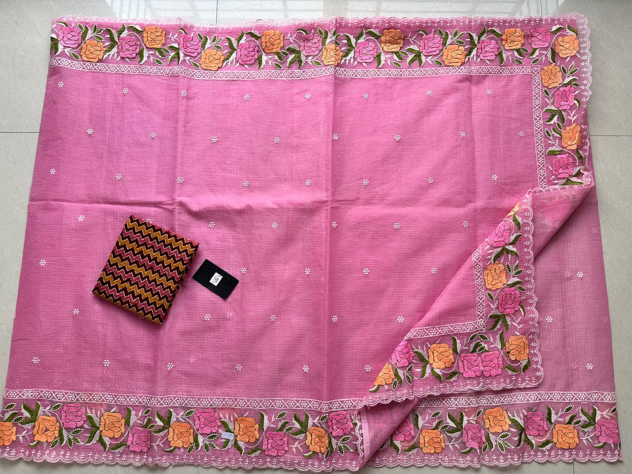 Embroidered Kota Cotton Doria Saree