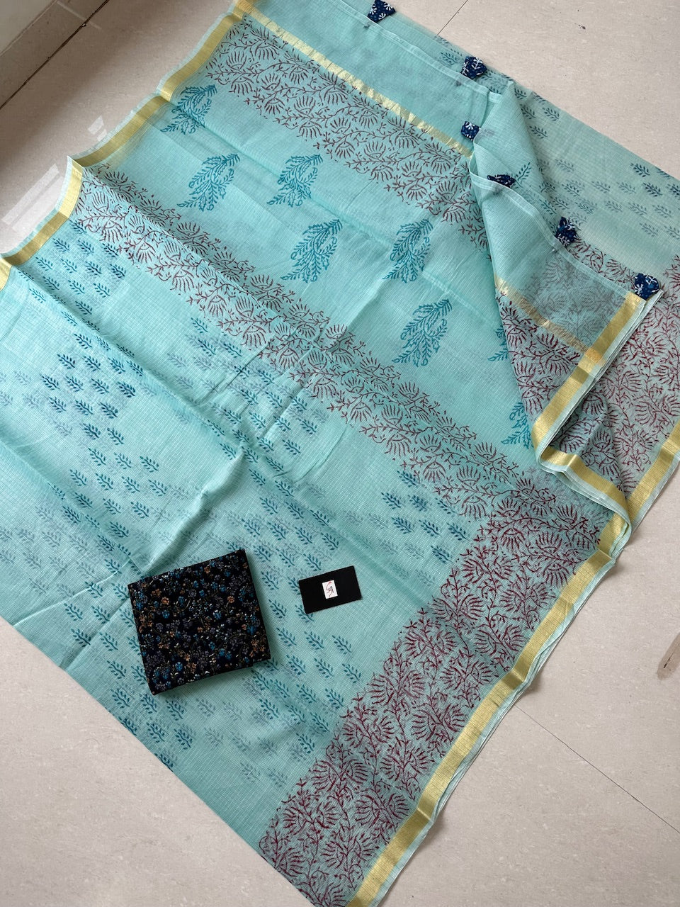 HandBlock Printed Kota Cotton Doria Saree