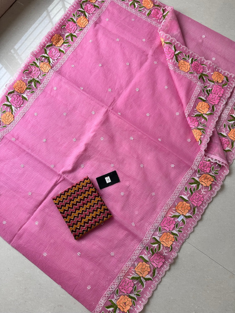 Embroidered Kota Cotton Doria Saree