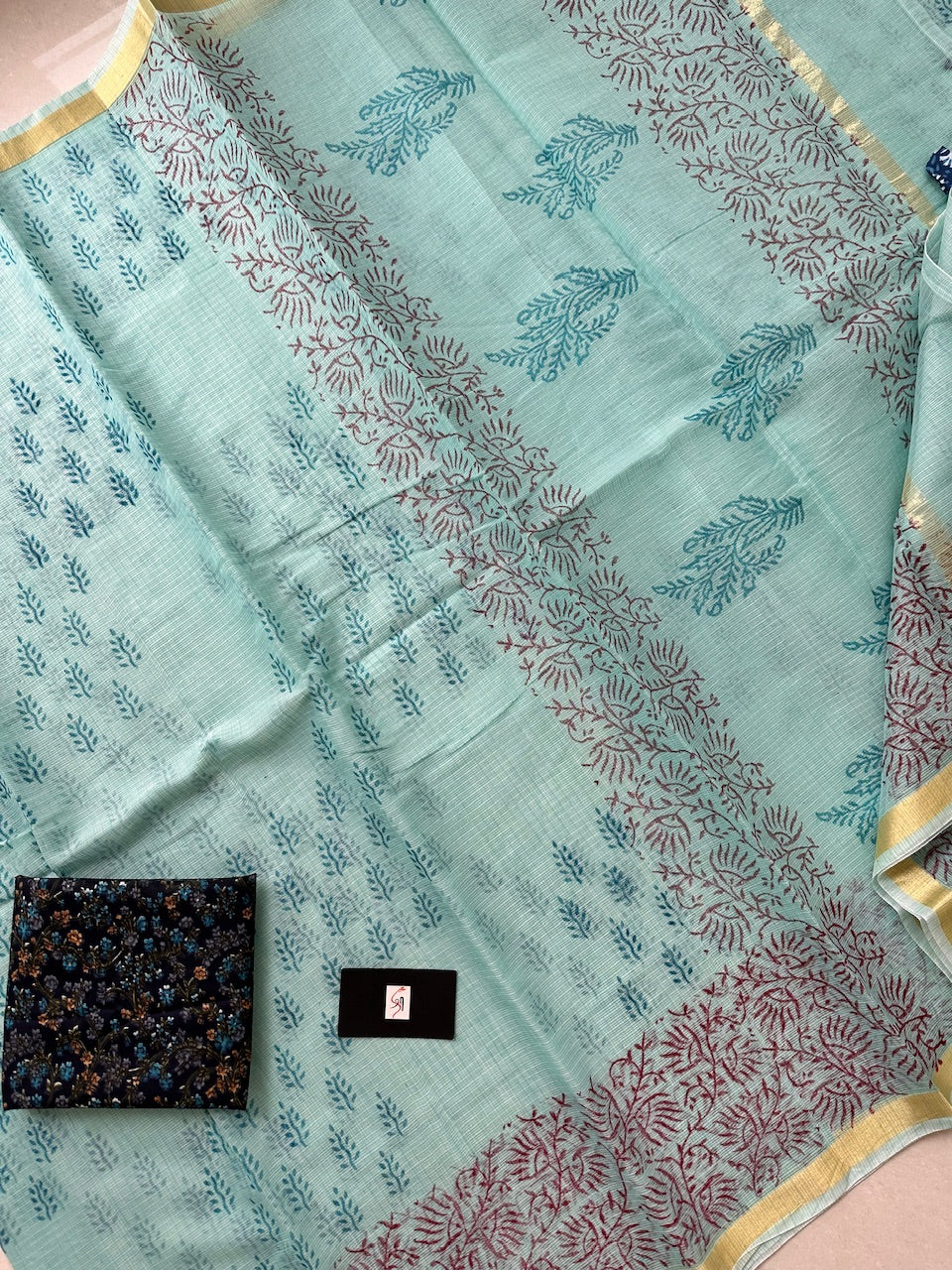 HandBlock Printed Kota Cotton Doria Saree