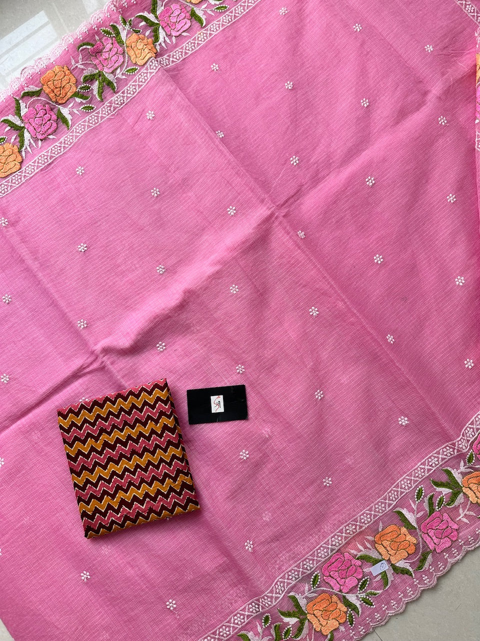 Embroidered Kota Cotton Doria Saree