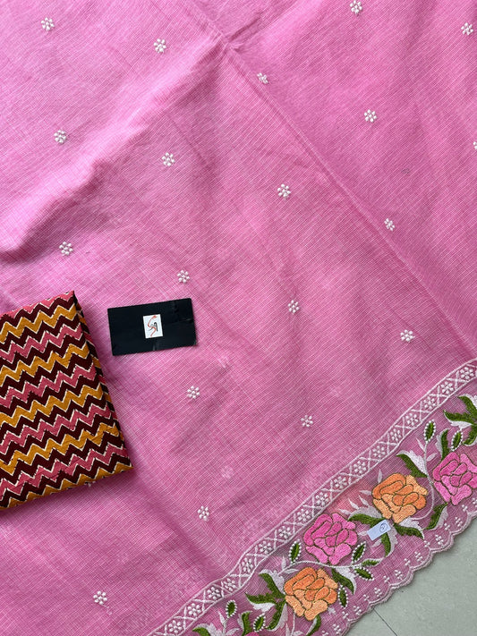 Embroidered Kota Cotton Doria Saree