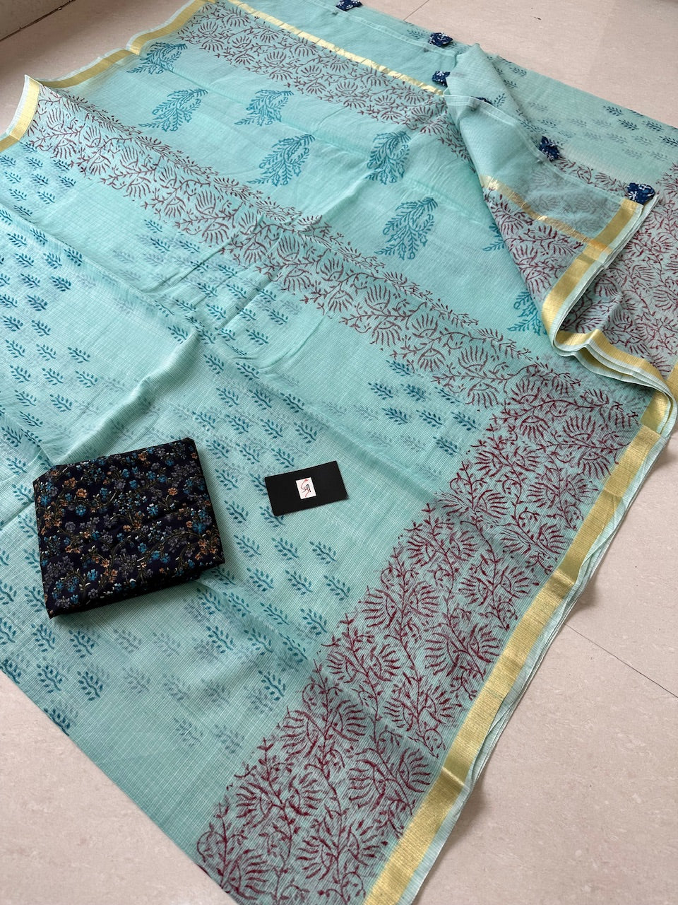 HandBlock Printed Kota Cotton Doria Saree