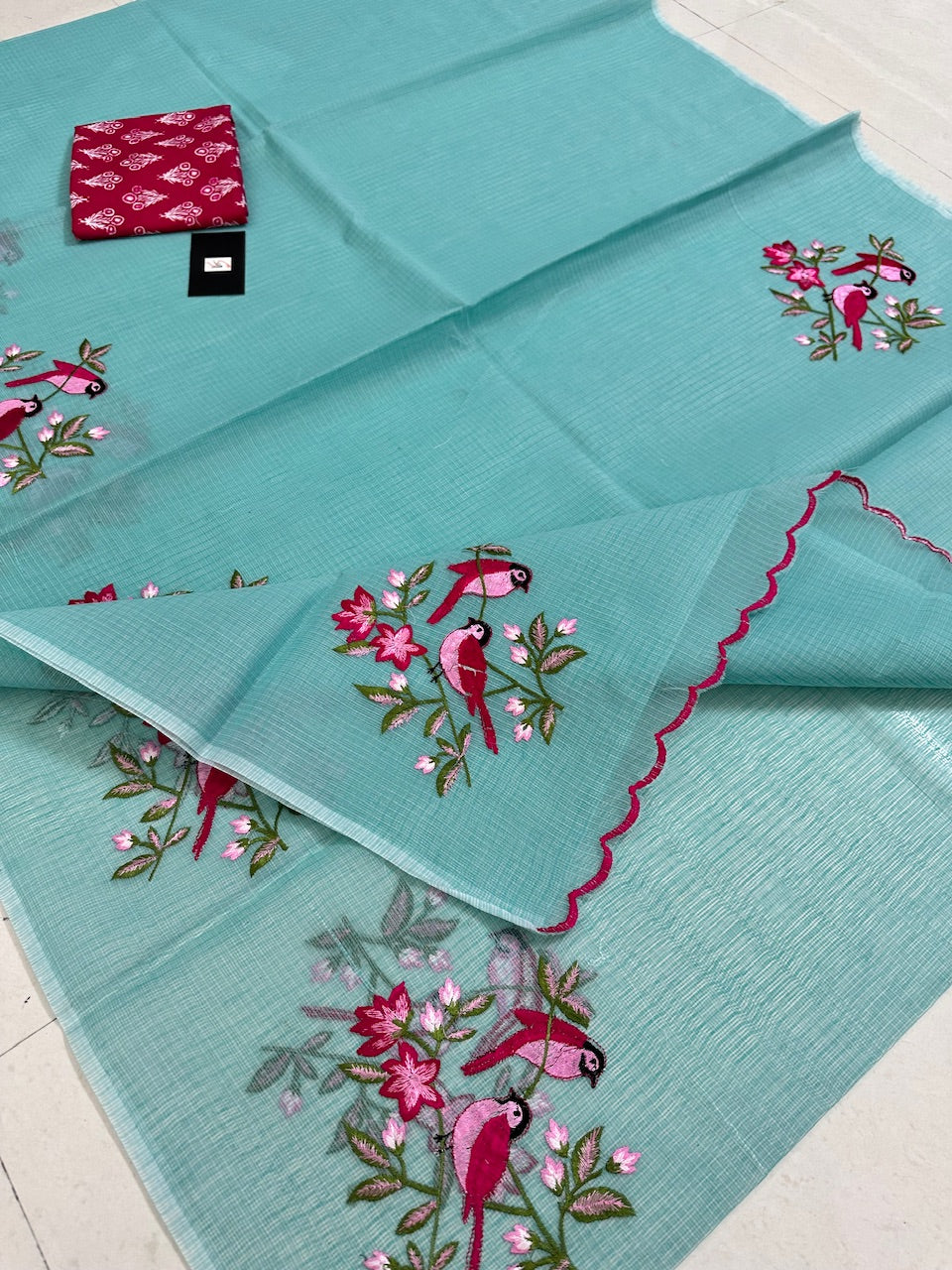 Embroidered Kota Cotton Doria Saree