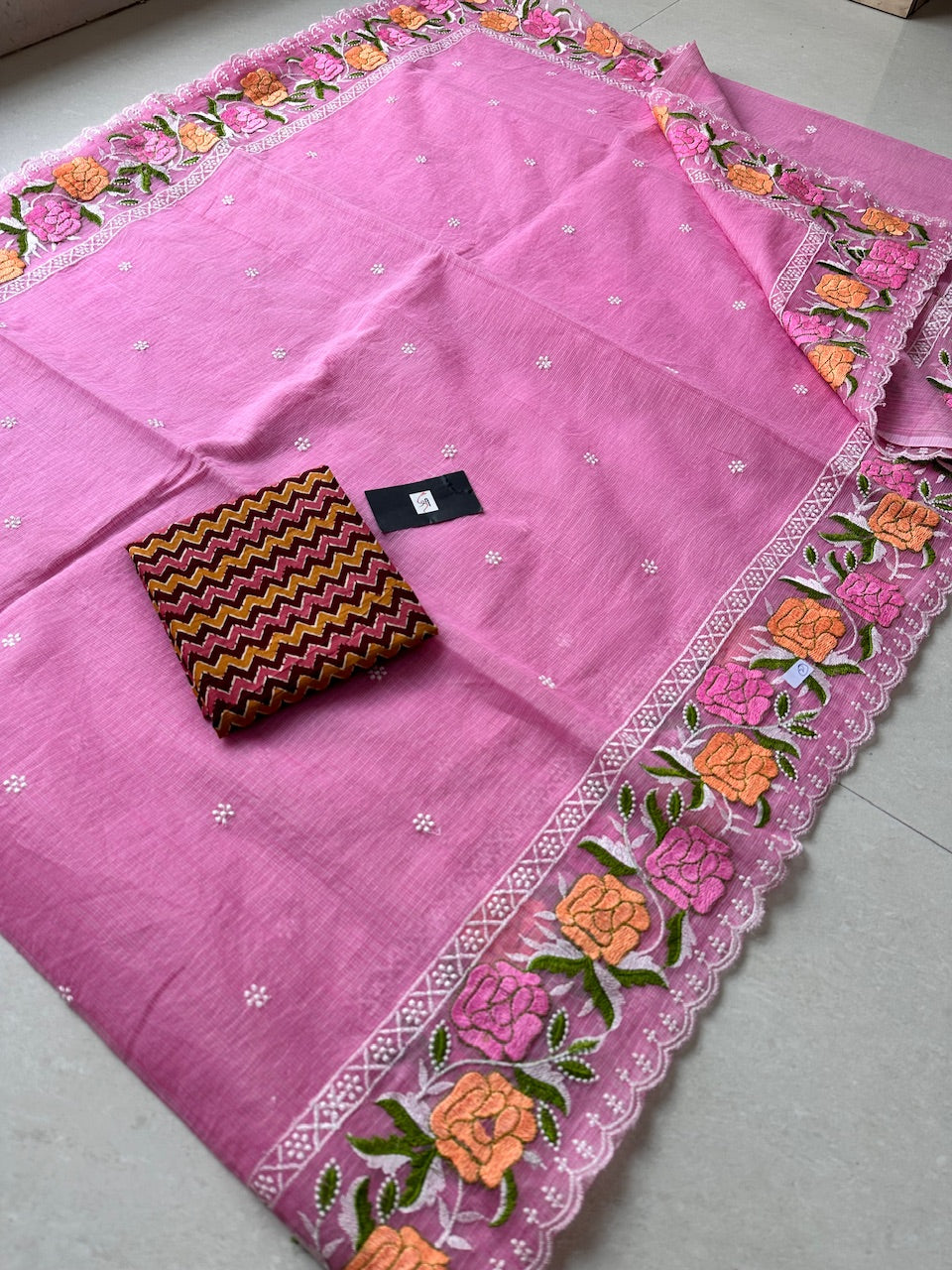 Embroidered Kota Cotton Doria Saree