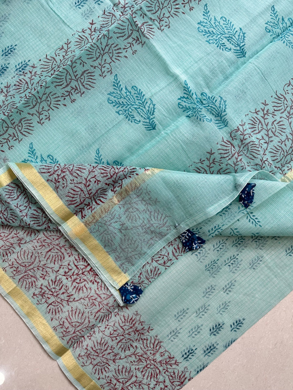 HandBlock Printed Kota Cotton Doria Saree