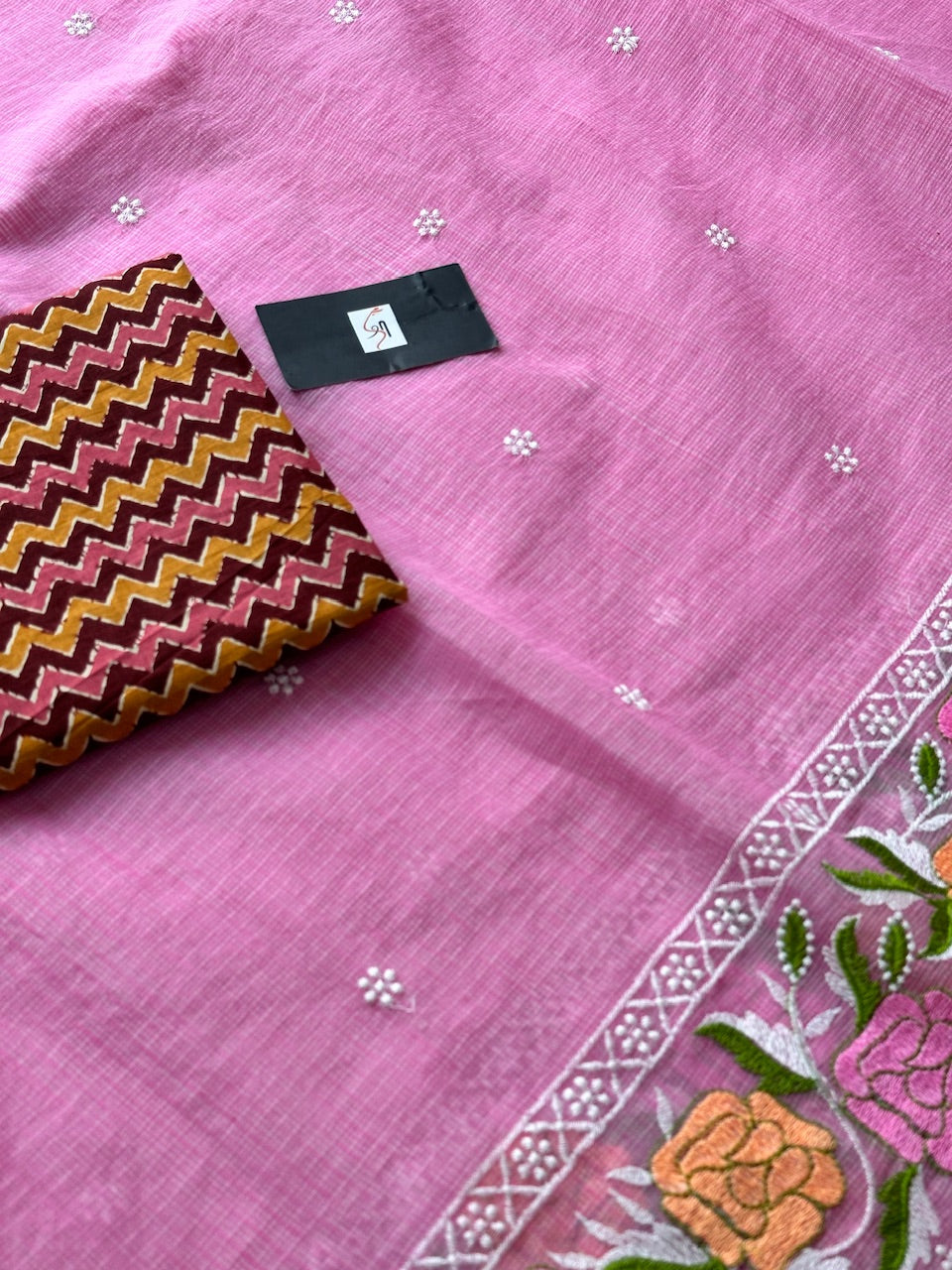 Embroidered Kota Cotton Doria Saree