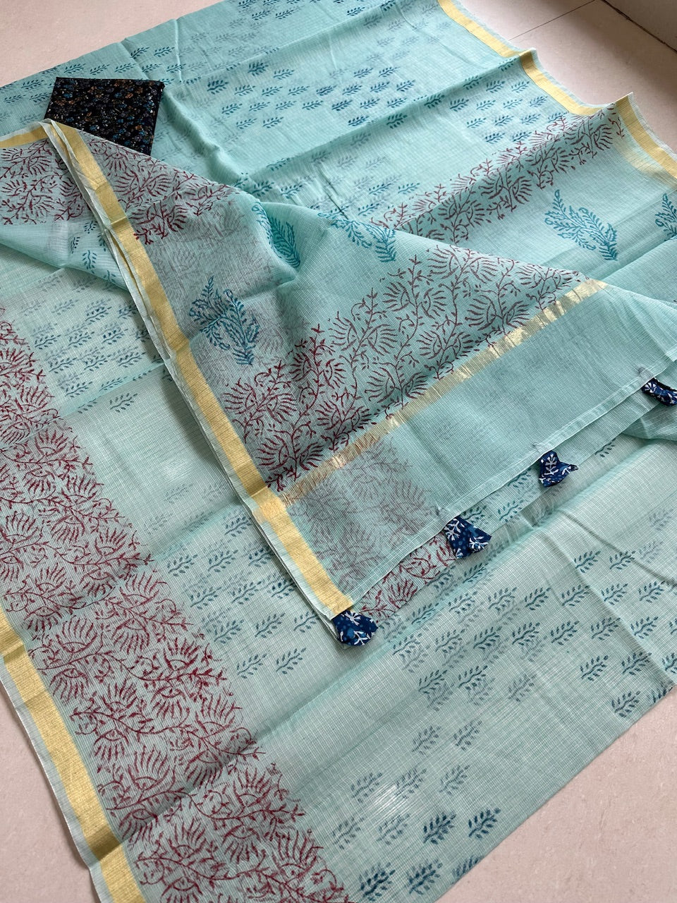 HandBlock Printed Kota Cotton Doria Saree