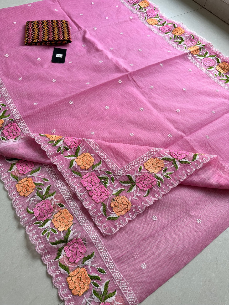 Embroidered Kota Cotton Doria Saree