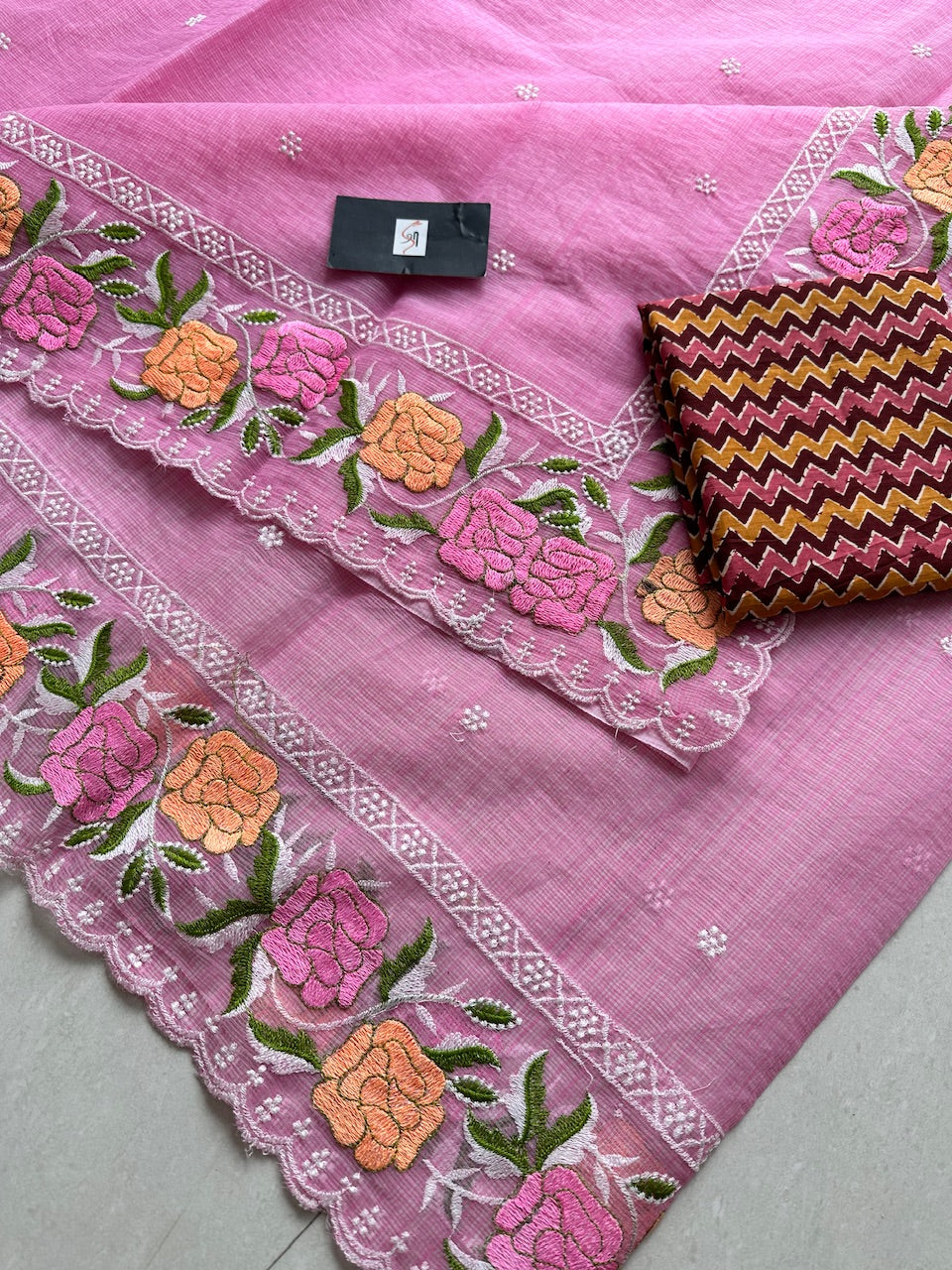 Embroidered Kota Cotton Doria Saree