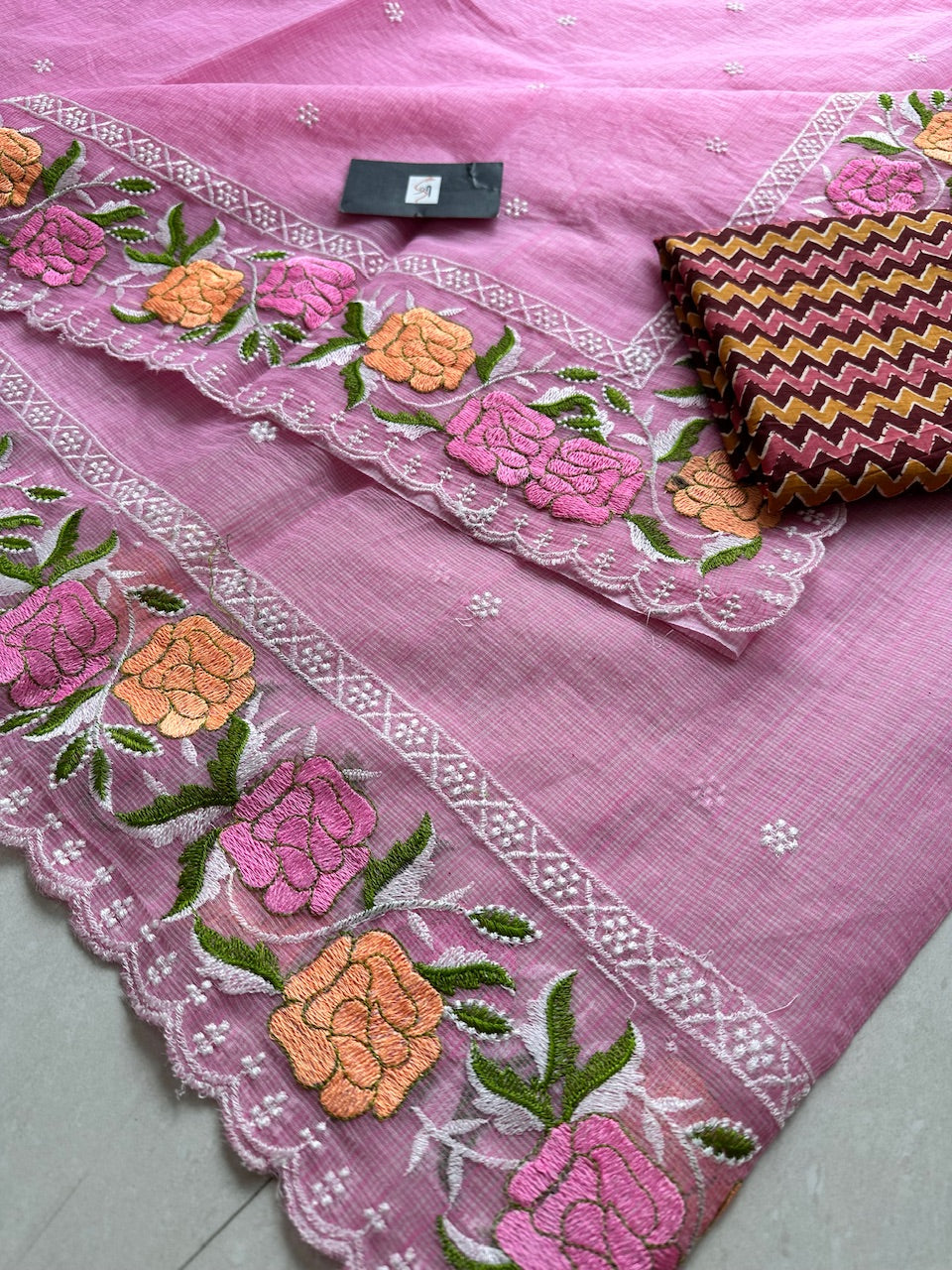 Embroidered Kota Cotton Doria Saree