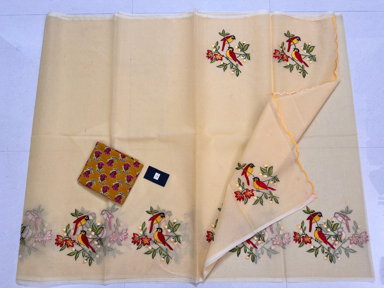 Embroidered Kota Cotton Doria Saree