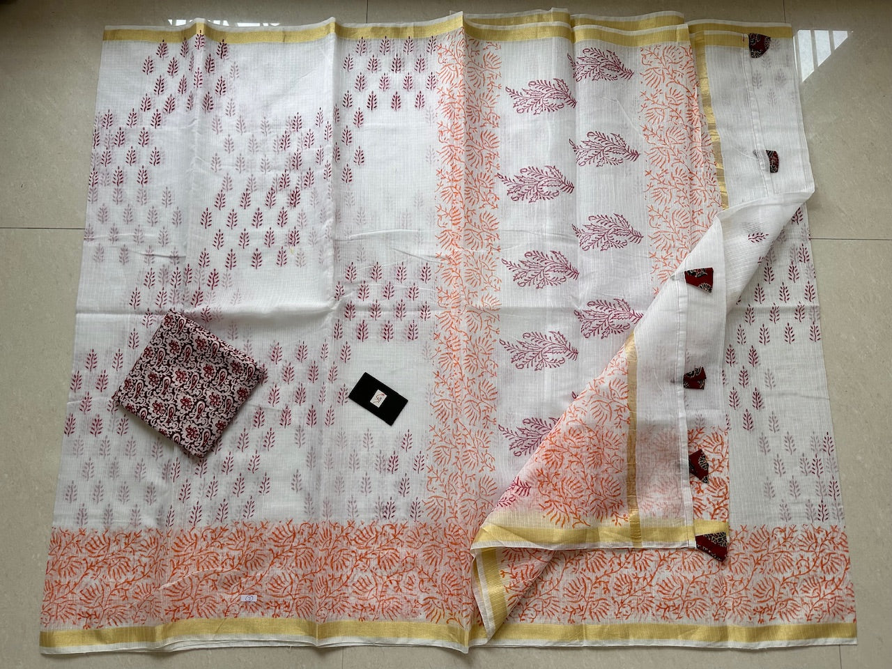 HandBlock Printed Kota Cotton Doria Saree