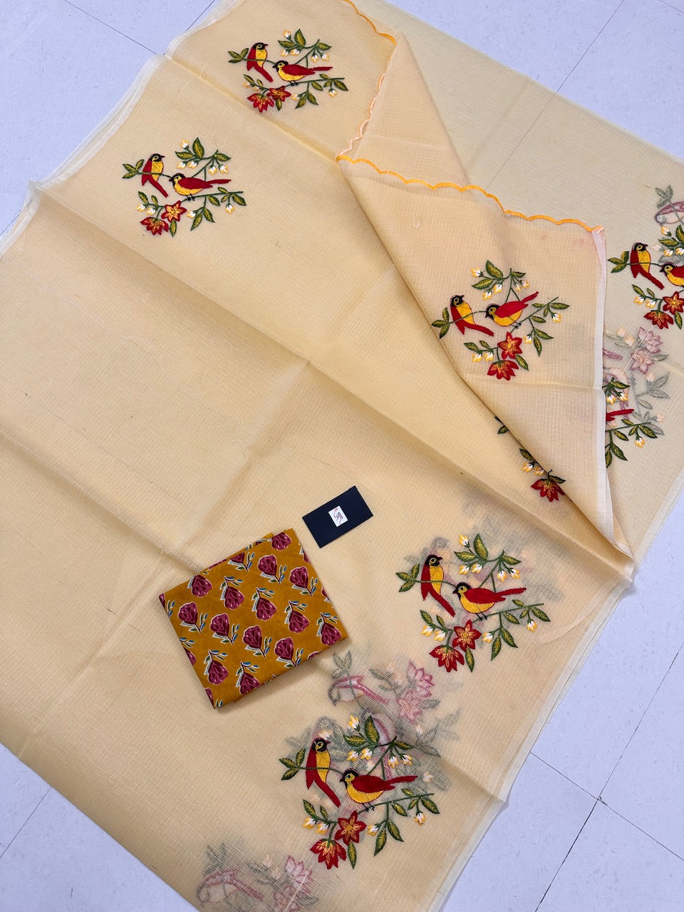 Embroidered Kota Cotton Doria Saree