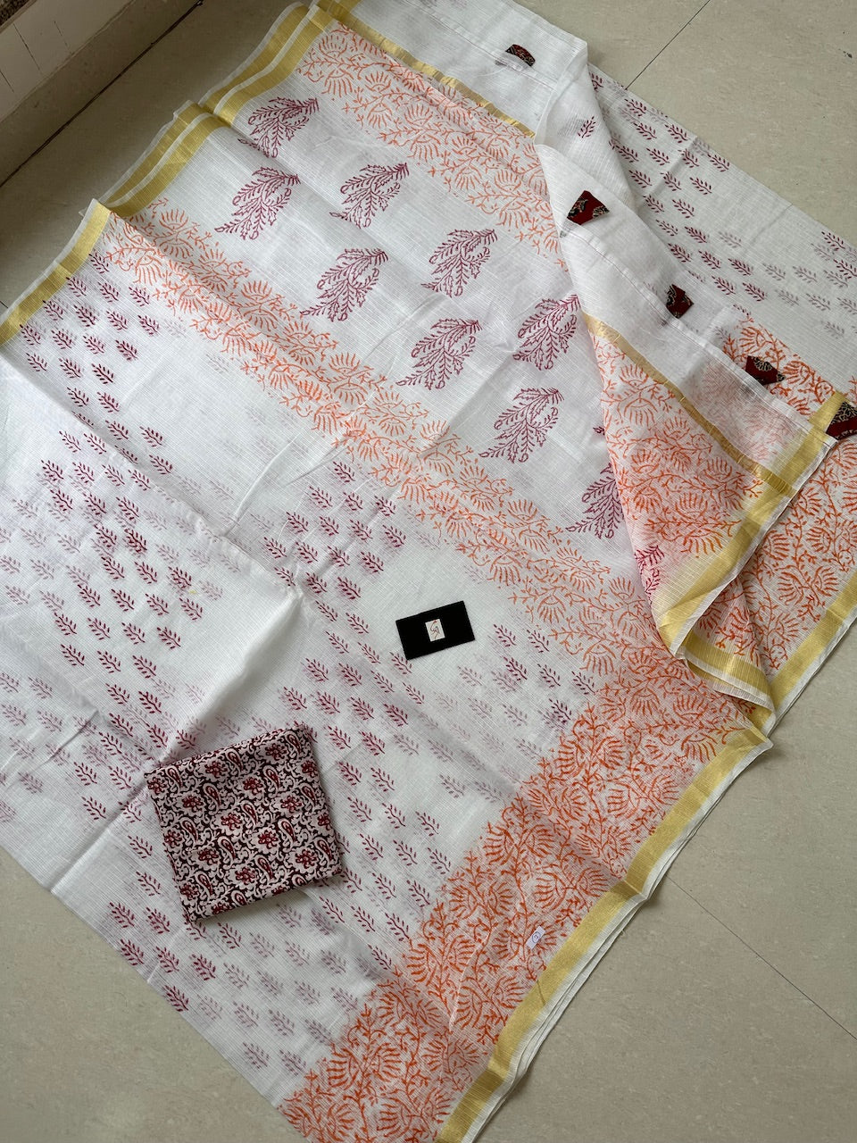 HandBlock Printed Kota Cotton Doria Saree