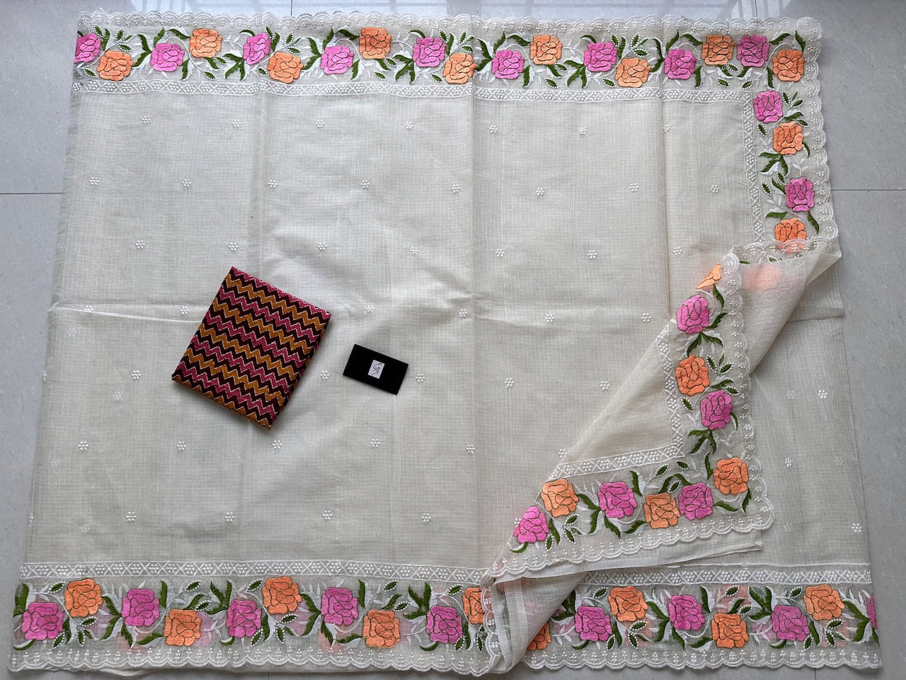 Embroidered Kota Cotton Doria Saree