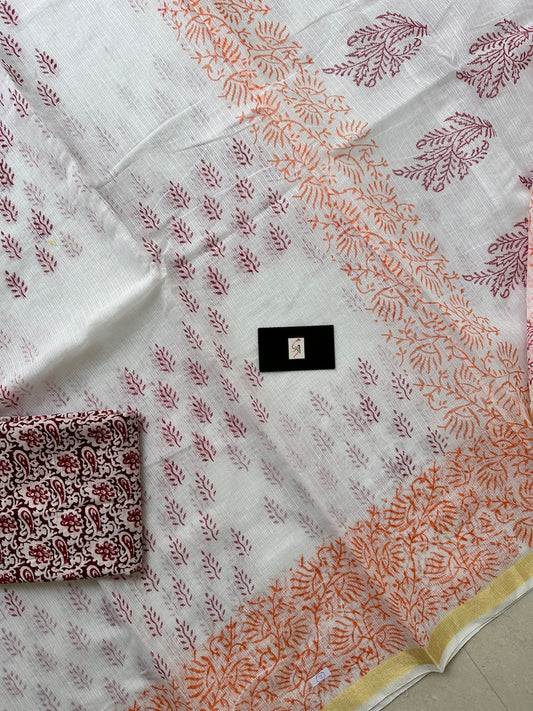 HandBlock Printed Kota Cotton Doria Saree