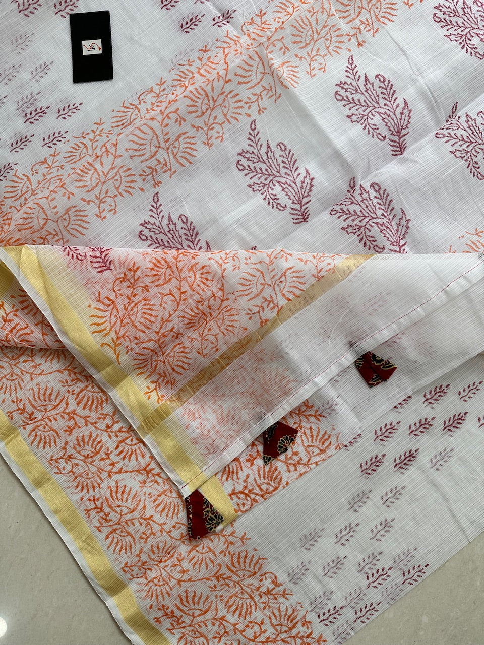 HandBlock Printed Kota Cotton Doria Saree