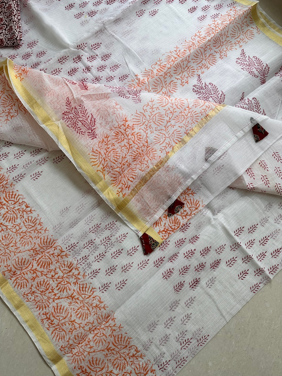 HandBlock Printed Kota Cotton Doria Saree