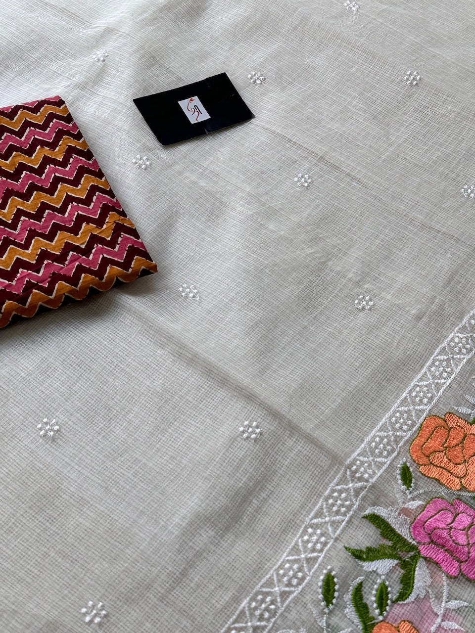 Embroidered Kota Cotton Doria Saree