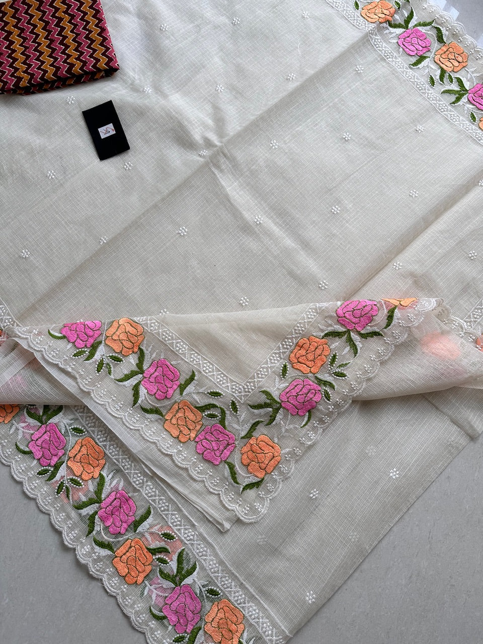 Embroidered Kota Cotton Doria Saree