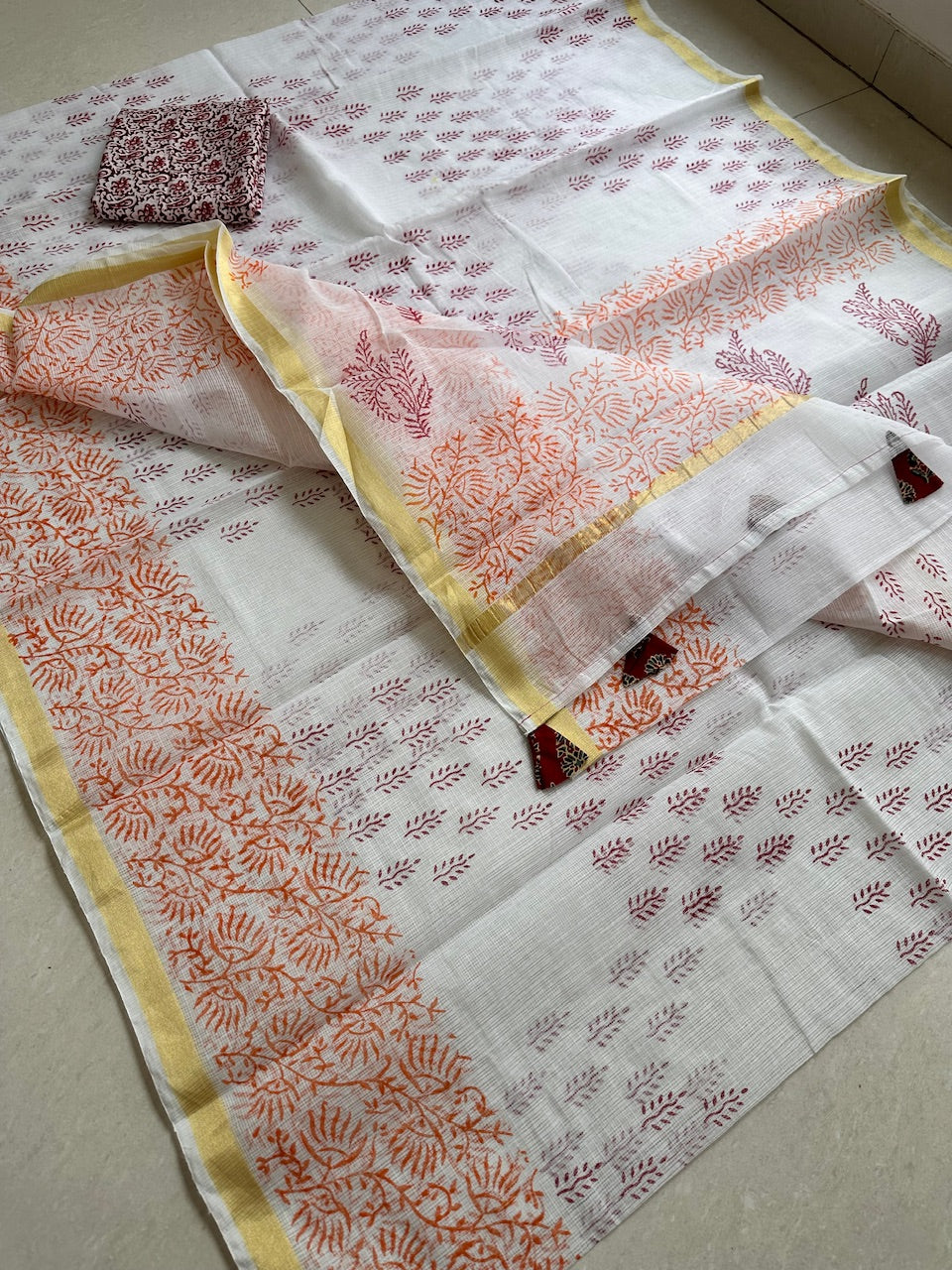 HandBlock Printed Kota Cotton Doria Saree