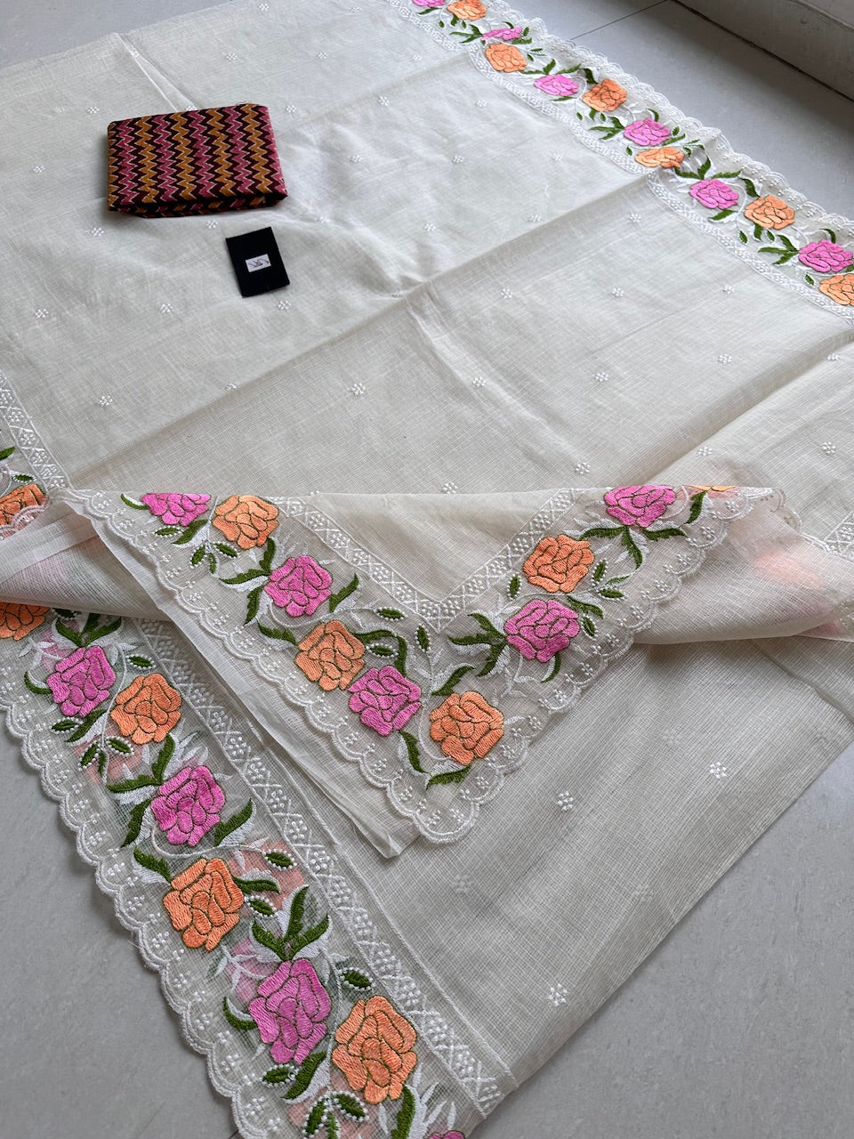 Embroidered Kota Cotton Doria Saree