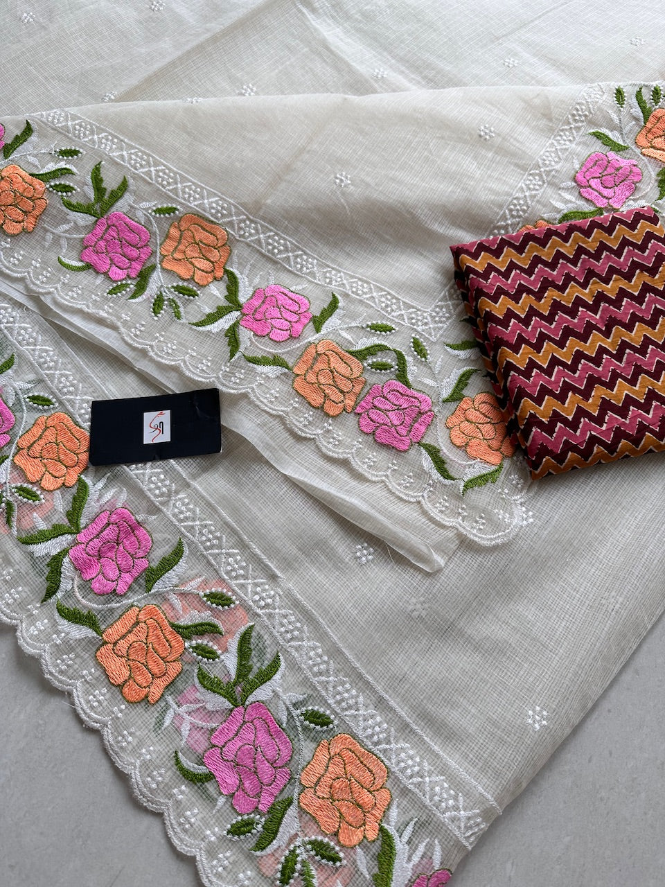 Embroidered Kota Cotton Doria Saree