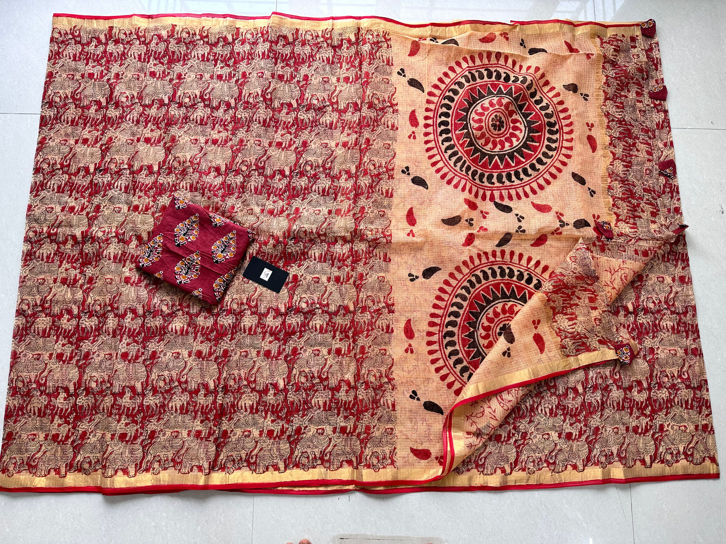 HandBlock Printed Pure Kota Cotton Doria Saree