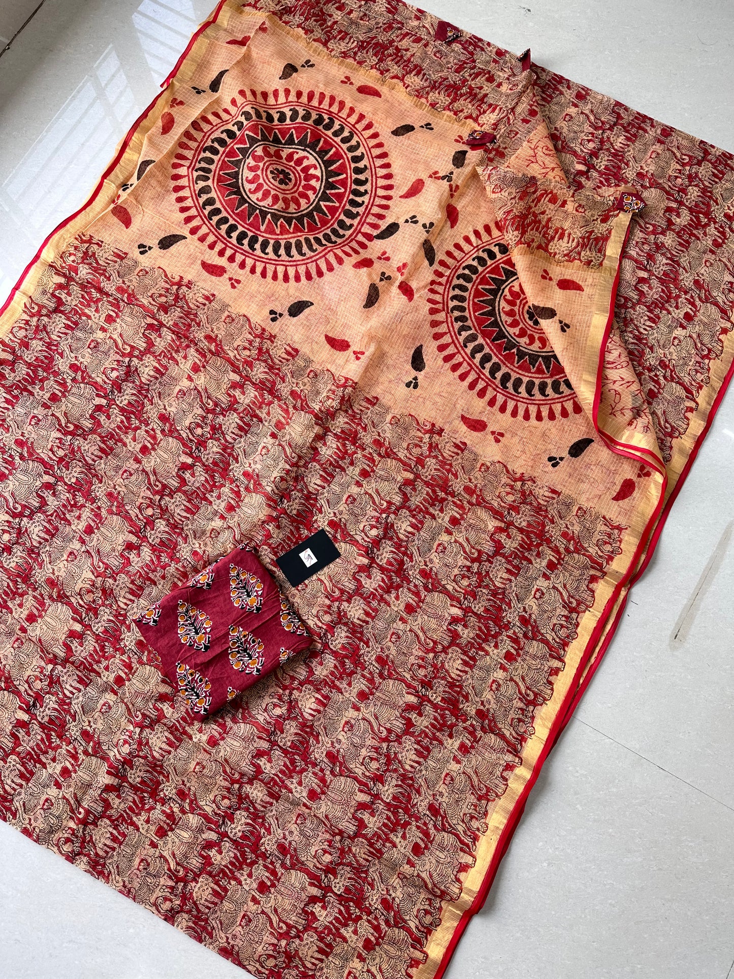 HandBlock Printed Pure Kota Cotton Doria Saree