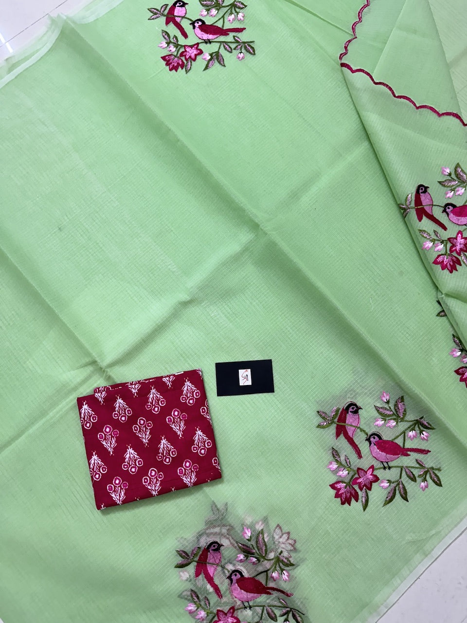 Embroidered Kota Cotton Doria Saree