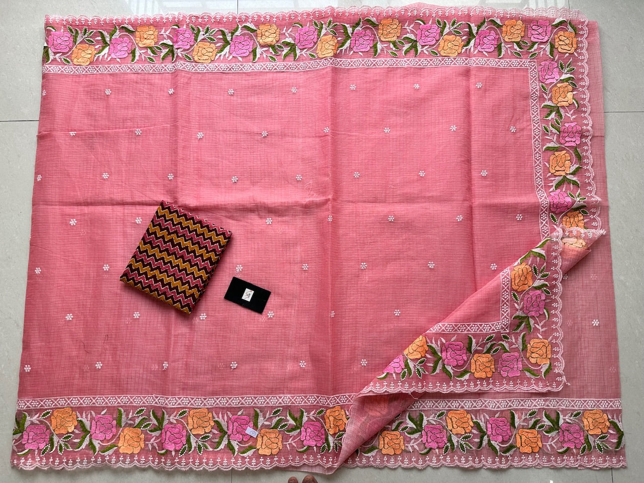 Embroidered Kota Cotton Doria Saree