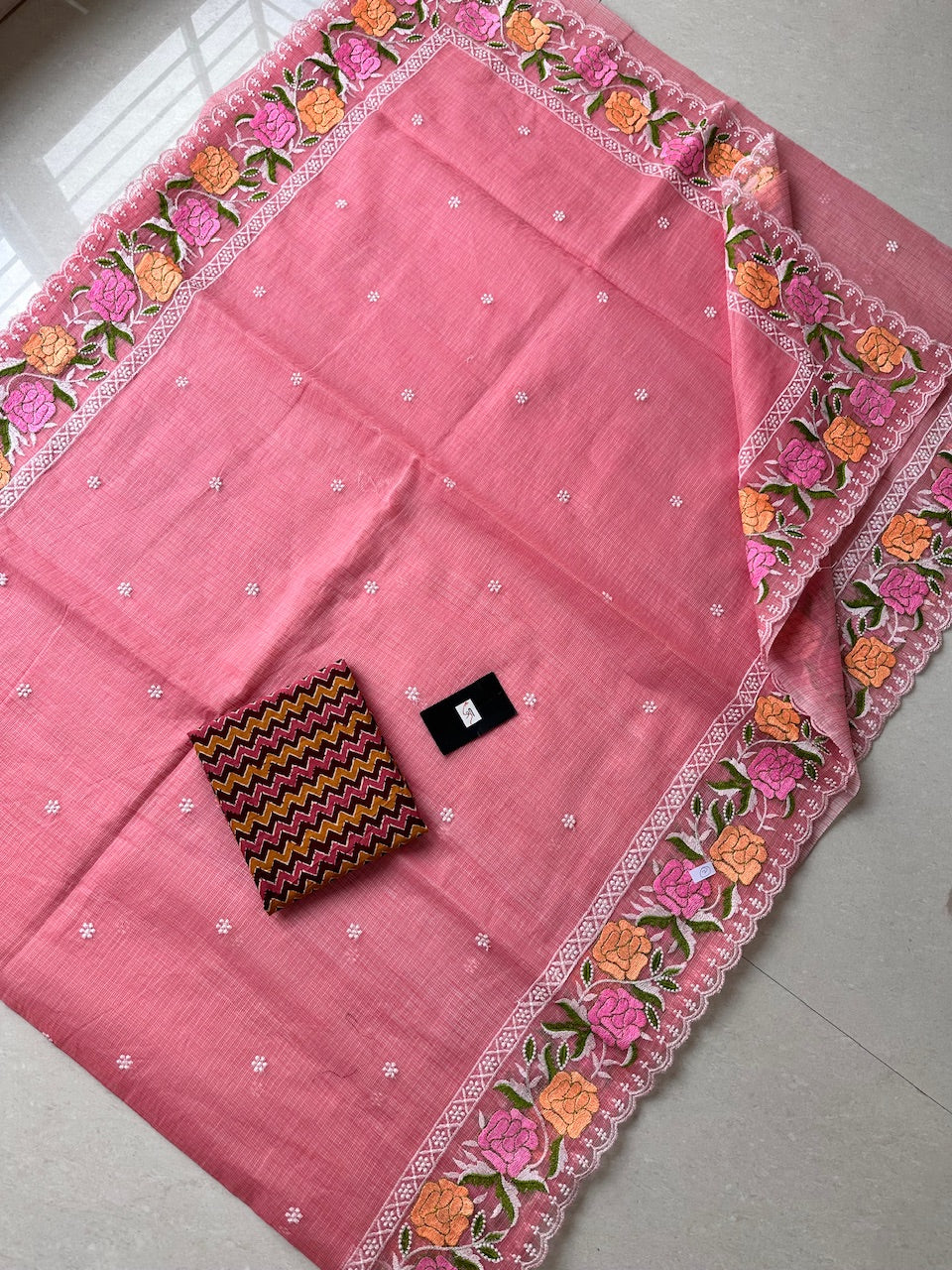 Embroidered Kota Cotton Doria Saree