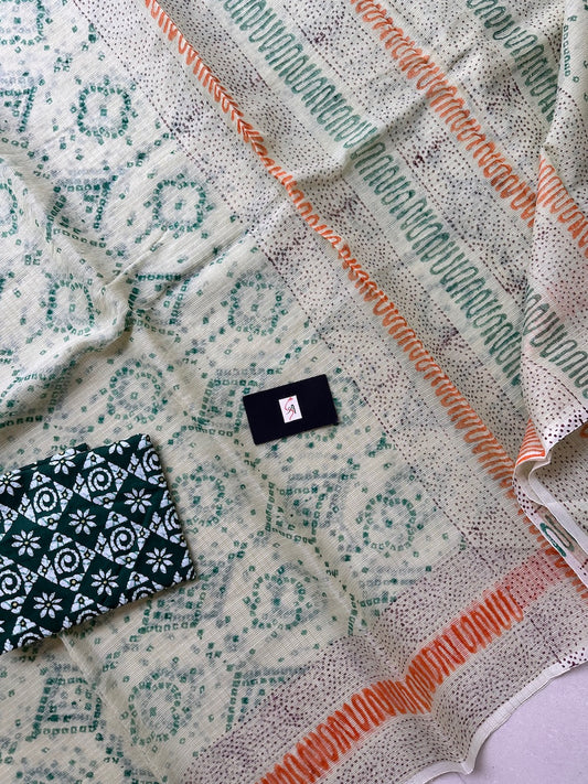 HandBlock Printed Kota Cotton Doria Saree